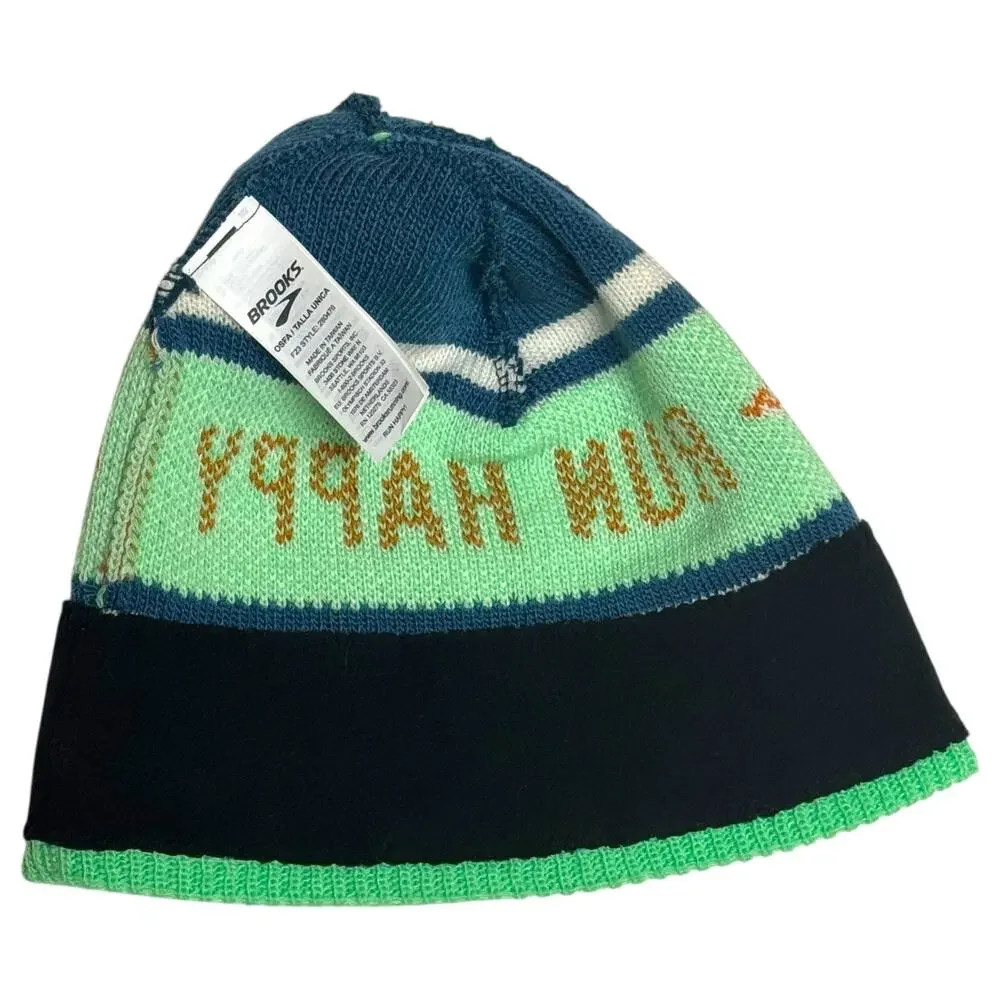 Brooks Run Happy Pom Pom Beanie Blue Green White Orange One Size